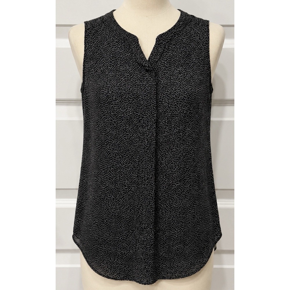 ANN TAYLOR LOFT Women's Sleeveless Airy Flowy Shirt Large L Black White